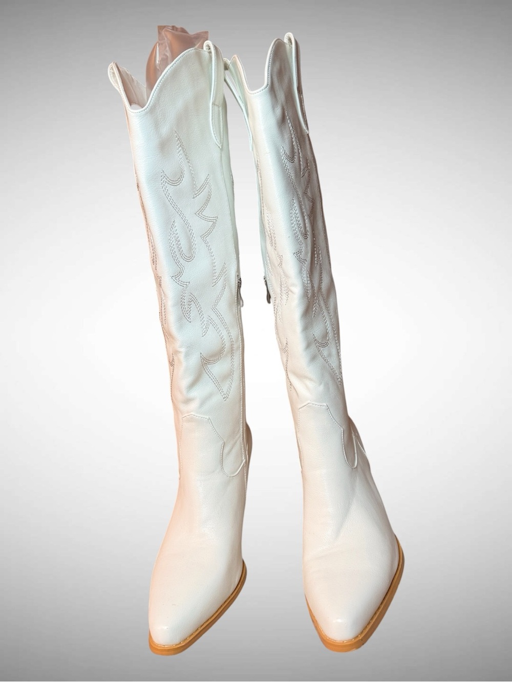 White Western-Inspired Knee-High Boots western embroidered cowgirl girlhoodcore